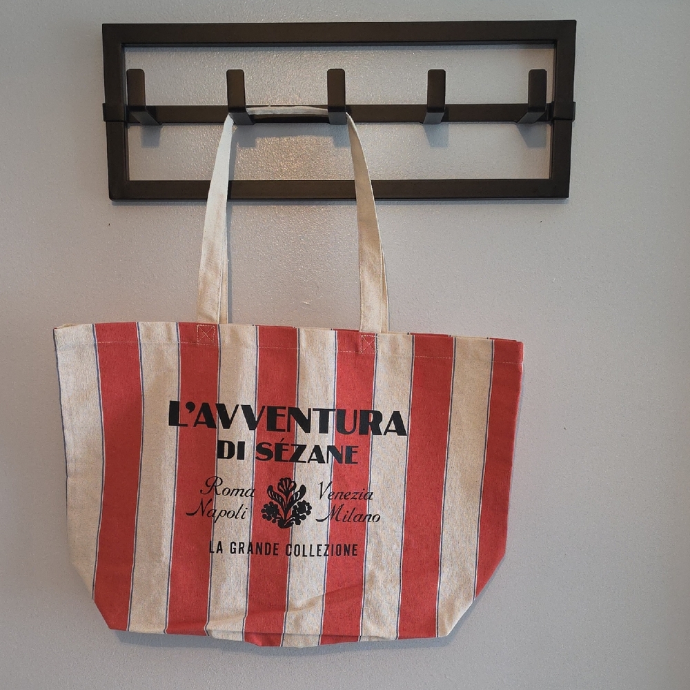 Sézane Red and Cream Striped Canvas Tote